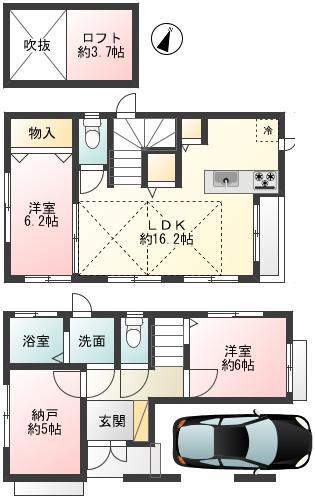 Other building plan example. 76.59 sq m  Two-story