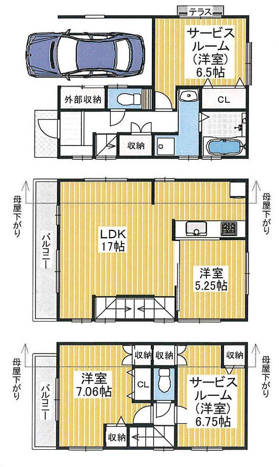 Floor plan. 49,800,000 yen, 2LDK + 2S (storeroom), Land area 65 sq m , Building area 109.35 sq m