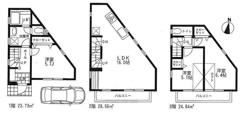 Floor plan. 39,500,000 yen, 3LDK, Land area 48.66 sq m , Building area 77.13 sq m
