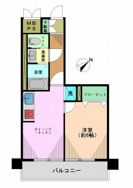 Floor plan. 1DK, Price 12.8 million yen, Occupied area 34.14 sq m , Balcony area 6.36 sq m