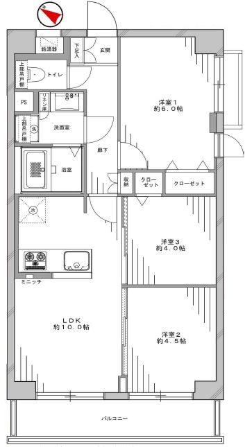 Floor plan. 3LDK, Price 34,800,000 yen, Footprint 56 sq m , Good Floor balcony area 6.71 sq m usability