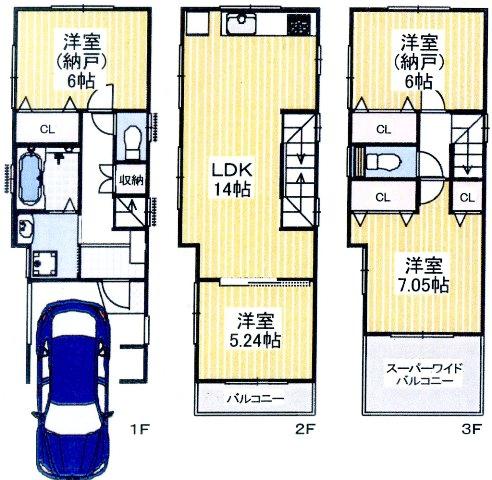 Floor plan. 47,800,000 yen, 4LDK, Land area 56.76 sq m , Building area 100.41 sq m