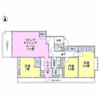Floor plan. 3LD of 101.78 sq m ・ K type