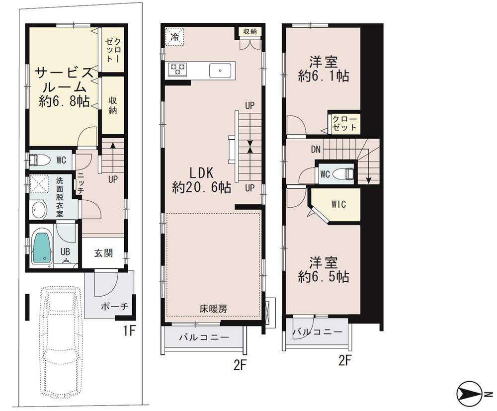 Floor plan. 49,800,000 yen, 2LDK + S (storeroom), Land area 62.11 sq m , Building area 104.95 sq m