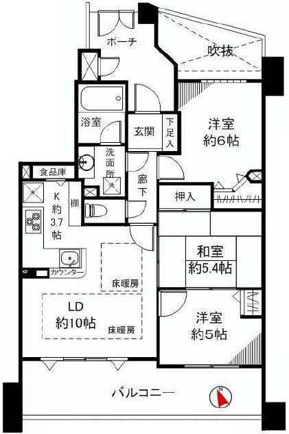 Floor plan. 3LDK, Price 31,800,000 yen, Occupied area 65.35 sq m , Good Floor balcony area 14.63 sq m usability