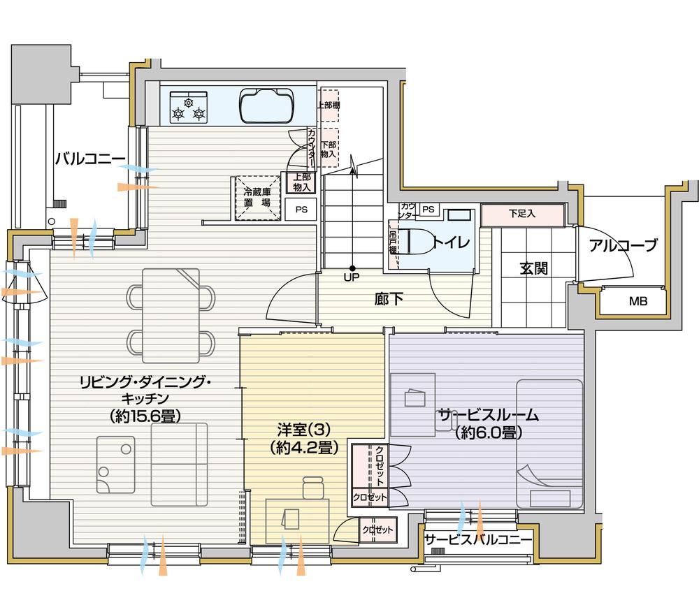 Floor plan. 3LDK + S (storeroom), Price 82,900,000 yen, Occupied area 99.65 sq m , Balcony area 8.71 sq m under the floor (8 floor)