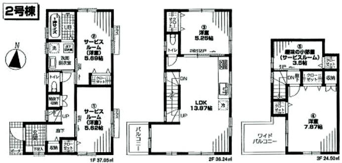 Floor plan. (Building 2), Price 46,800,000 yen, 2LDK+3S, Land area 77.58 sq m , Building area 97.79 sq m