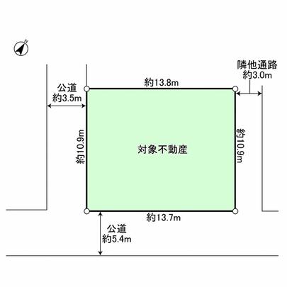 Compartment figure. Southeast ・ For the southwest corner lot, Day is good. The northeast side is also adjacent land passage. 