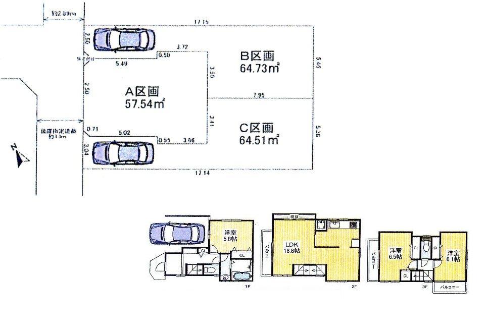 Compartment view + building plan example. Building plan example, Land price 31,300,000 yen, Land area 57.54 sq m , Building price 17.5 million yen, Building area 99.18 sq m