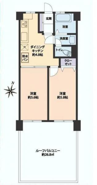 Floor plan. 2DK, Price 15,980,000 yen, Occupied area 41.32 sq m , Balcony area 268 sq m