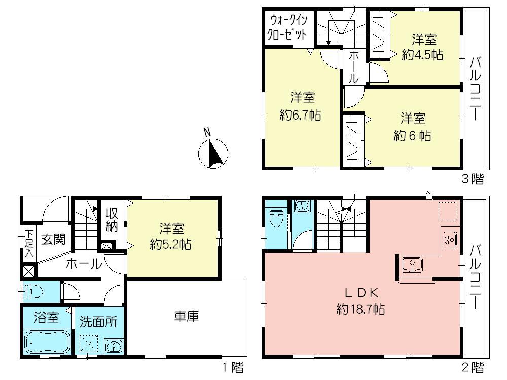 Floor plan. (1 Building), Price 48,800,000 yen, 4LDK, Land area 63.74 sq m , Building area 110.16 sq m