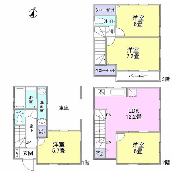 Floor plan. 43,800,000 yen, 4LDK, Land area 56.01 sq m , Building area 96.39 sq m