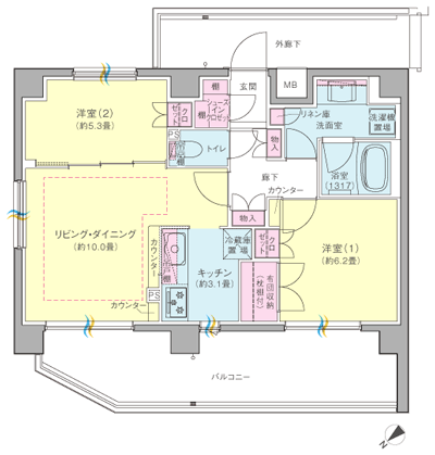 Floor: 2LDK + SIC, the occupied area: 59.22 sq m