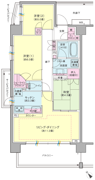 Floor: 3LDK + WIC + SIC, the occupied area: 68.01 sq m