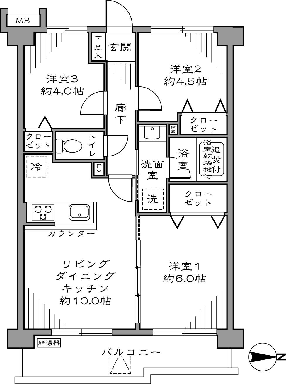 Floor plan. 3LDK, Price 36,800,000 yen, Occupied area 54.07 sq m , Balcony area 7.7 sq m