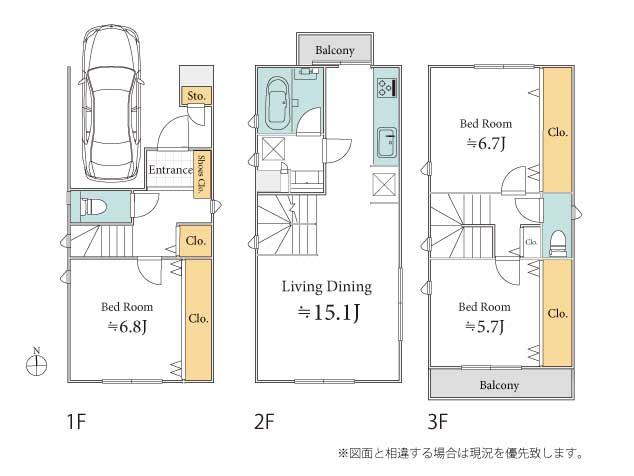 Floor plan. 50,800,000 yen, 3LDK, Land area 57.02 sq m , Building area 100.29 sq m