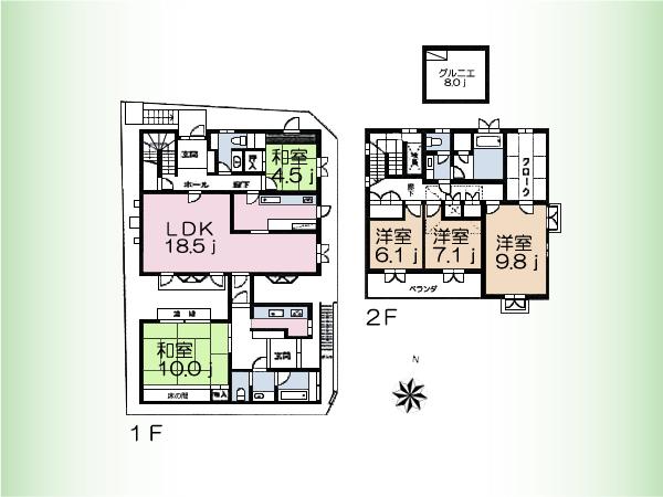 Floor plan. 91,800,000 yen, 5LDK+S, Land area 210.62 sq m , Building area 190.1 sq m floor plan