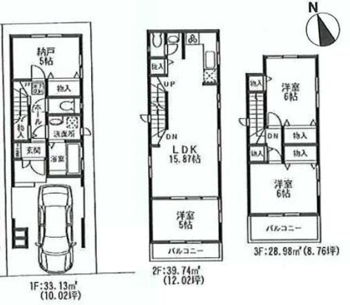 Floor plan. (Building 2), Price 43,800,000 yen, 3LDK+S, Land area 61.57 sq m , Building area 101.85 sq m