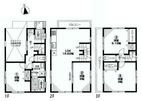 Floor plan. (1 Building), Price 48,300,000 yen, 4LDK, Land area 56.02 sq m , Building area 108.32 sq m