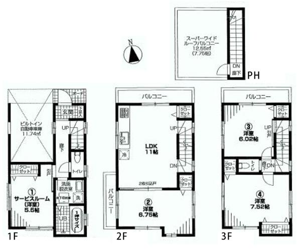 Floor plan. (Building 2), Price 46,800,000 yen, 3LDK+S, Land area 56 sq m , Building area 102.1 sq m