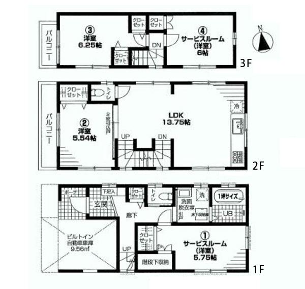 Floor plan. (3 Building), Price 46,800,000 yen, 2LDK+2S, Land area 61.94 sq m , Building area 99.07 sq m