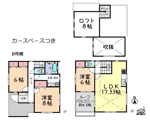 Floor plan. 38,800,000 yen, 2LDK + S (storeroom), Land area 94.07 sq m , Building area 89 sq m open-air atrium living / 2-story