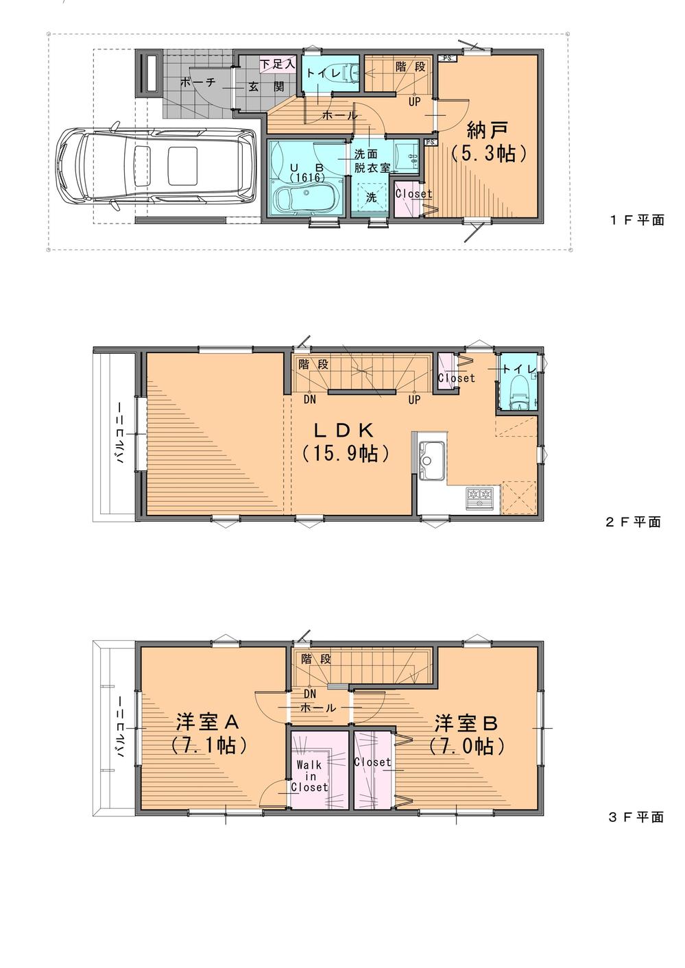 Floor plan. (F Building), Price 41,900,000 yen, 3LDK, Land area 52.9 sq m , Building area 96.87 sq m