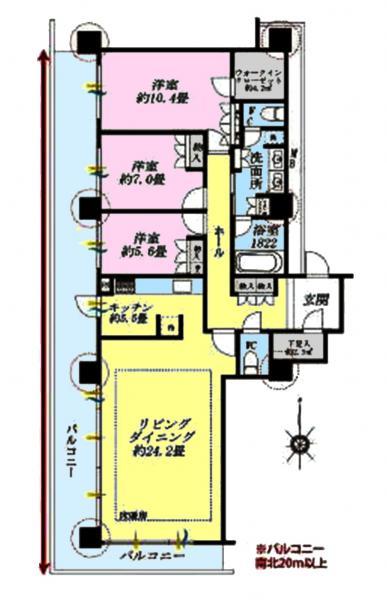 Floor plan. 3LDK, Price 109 million yen, Footprint 125.77 sq m , Balcony area 40.38 sq m
