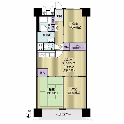 Floor plan. 3LDK, Price 27,900,000 yen, Occupied area 63.98 sq m , Balcony area 7.69 sq m 3LDK ・ All rooms 6 quires more