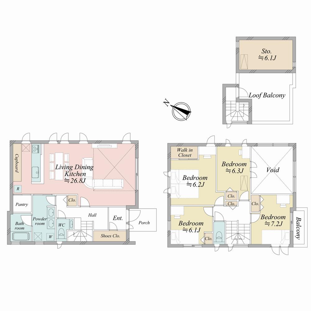 Floor plan. 100 million 15.8 million yen, 4LDK, Land area 153.79 sq m , Building area 136.89 sq m