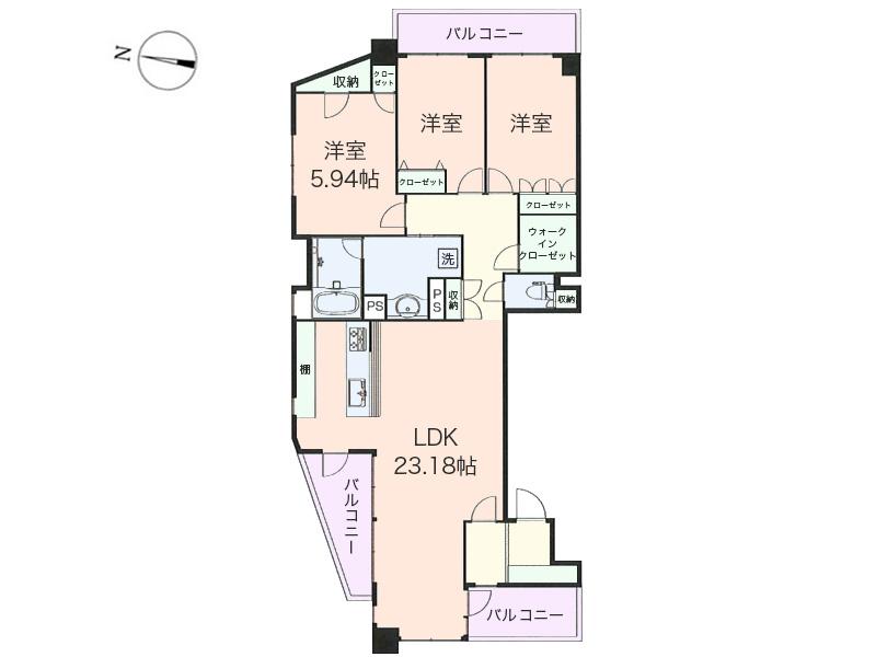 Floor plan. 3LDK, Price 54,900,000 yen, Occupied area 94.46 sq m , Balcony area 14.5 sq m floor plan