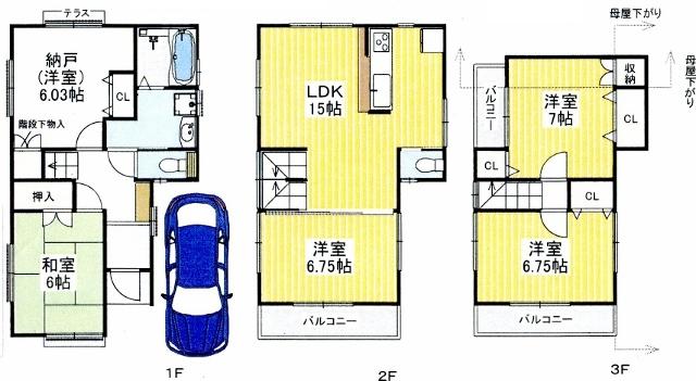 Floor plan. 54,800,000 yen, 4LDK + S (storeroom), Land area 73.66 sq m , Building area 108.13 sq m