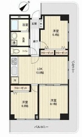 Floor plan. 3LDK, Price 29,800,000 yen, Occupied area 69.72 sq m , Balcony area 23.78 sq m Floor