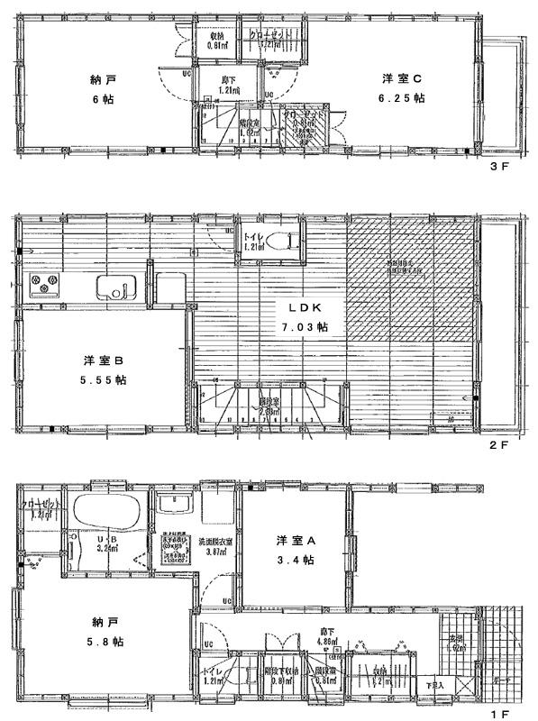 Floor plan. (1 Building), Price 49,800,000 yen, 3LDK+2S, Land area 67.8 sq m , Building area 109.02 sq m