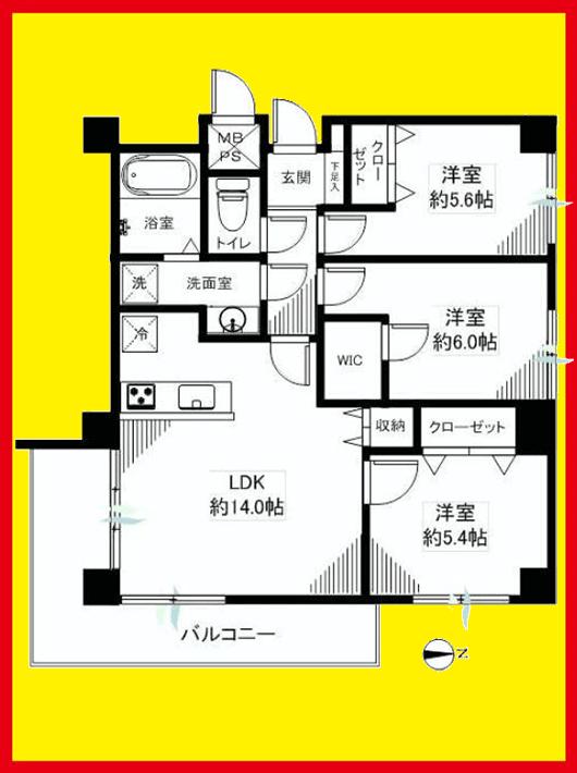 Floor plan. 3LDK, Price 32,900,000 yen, Occupied area 71.97 sq m , Balcony area 12.15 sq m