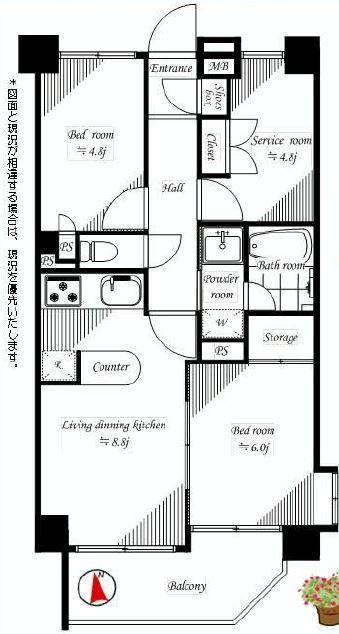 Floor plan. 3LDK, Price 30,800,000 yen, Occupied area 54.33 sq m , Good Floor balcony area 7.06 sq m usability