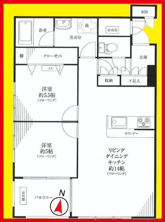 Floor plan. 2LDK, Price 21,800,000 yen, Occupied area 57.56 sq m , Balcony area 4.85 sq m