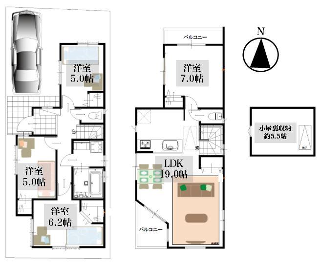 Floor plan. 42,800,000 yen, 4LDK, Land area 82.67 sq m , Plan of building area 92.35 sq m 4LDK