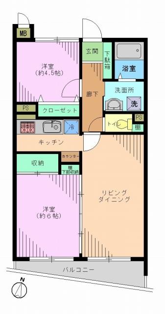 Floor plan. 2LDK, Price 19,800,000 yen, Occupied area 50.22 sq m , Balcony area 3.77 sq m