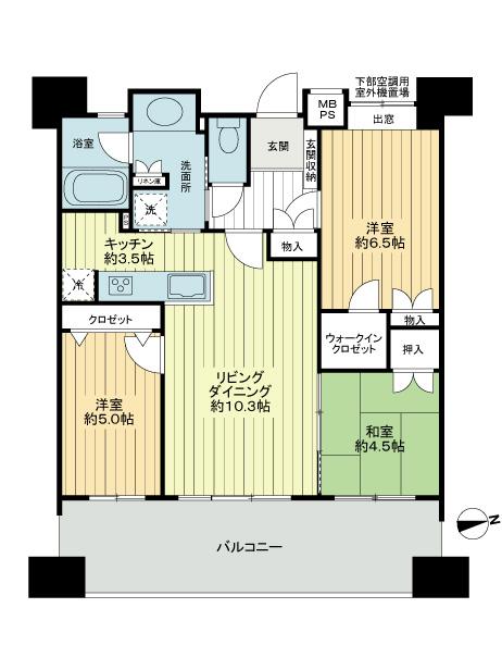 Floor plan. 3LDK, Price 38,800,000 yen, Occupied area 68.28 sq m , Compartment of a shape close to the balcony area 16.5 sq m square. Less to design a corridor, Ingenuity and has not been taking a lot of the minute living space.