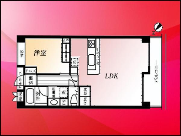 Floor plan. 1LDK, Price 26,800,000 yen, Occupied area 56.21 sq m , On the balcony area 7.96 sq m southwest, Yang per good