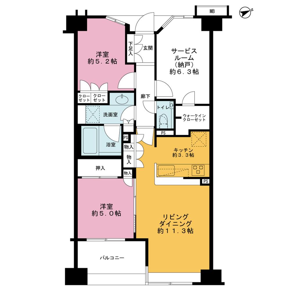 Floor plan. 2LDK + S (storeroom), Price 44 million yen, Occupied area 70.63 sq m , Balcony area 6.6 sq m