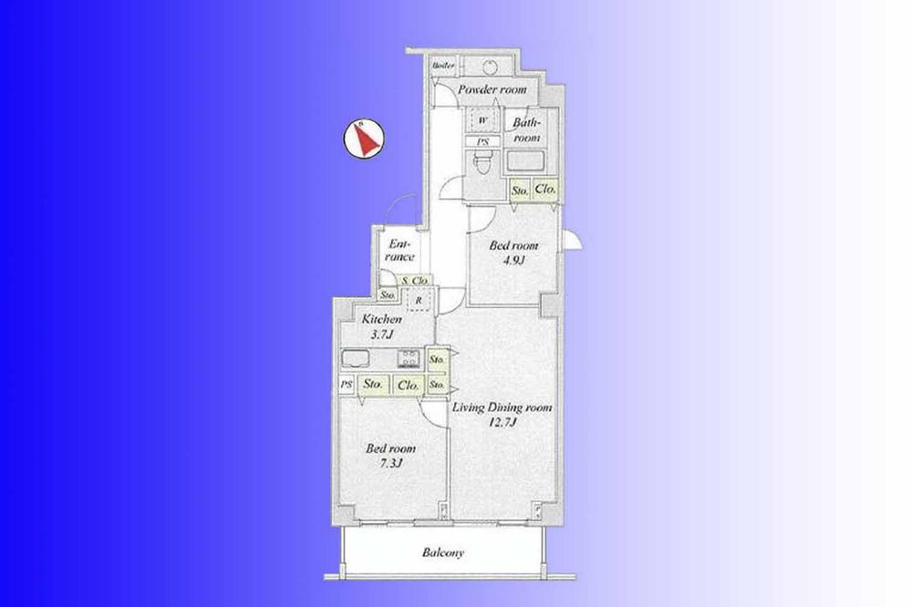 Floor plan. 2LDK, Price 34,900,000 yen, Occupied area 71.26 sq m , Balcony area 8.94 sq m floor plan