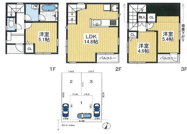 Compartment view + building plan example. Building plan example, Land price 31,272,000 yen, Land area 46 sq m , Building price 12,588,000 yen, Building area 73.04 sq m