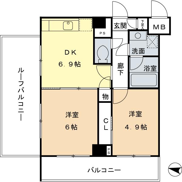 Floor plan. 2DK, Price 26,800,000 yen, Footprint 42 sq m , Balcony area 7.2 sq m easy-to-use 2DK type