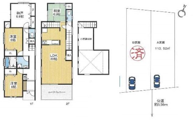 Compartment view + building plan example. Building plan example, Land price 51 million yen, Land area 113.52 sq m