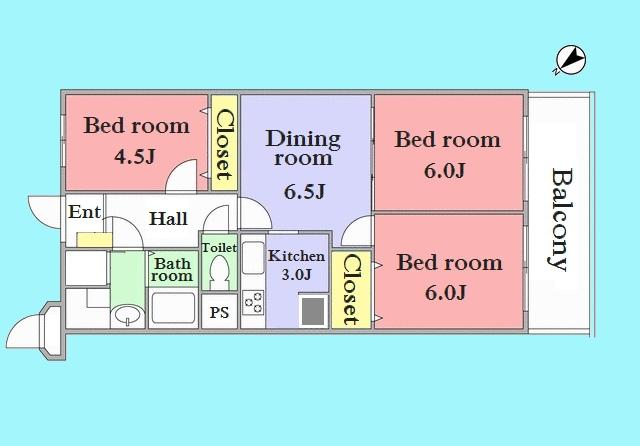 Floor plan. 3DK, Price 24,800,000 yen, Footprint 61.6 sq m , Balcony area 7.84 sq m