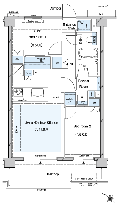 Floor: 2LDK + 2WIC + SIC, the occupied area: 53.39 sq m