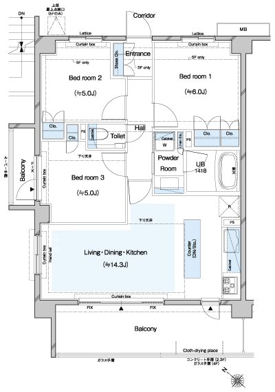 Floor: 3LDK, the area occupied: 63.8 sq m