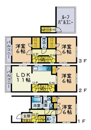 Floor plan. 33,500,000 yen, 4LDK, Land area 52.84 sq m , Building area 97.92 sq m E Building / 4LDK with garage